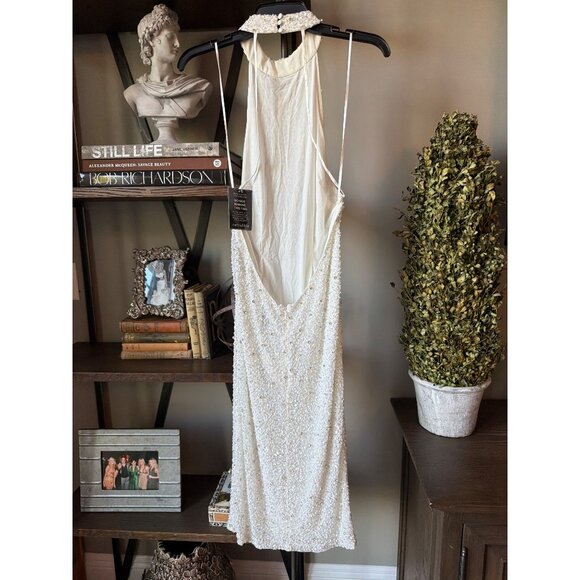 Retrofête Olivia Sequin Halter Midi Dress White Womens Size Medium - Picture 9 of 12